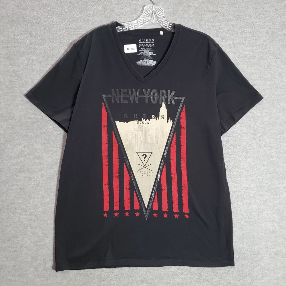 Guess Men Shirt XL Black New York City Graphic Short Sleeve Crew Neck Tee